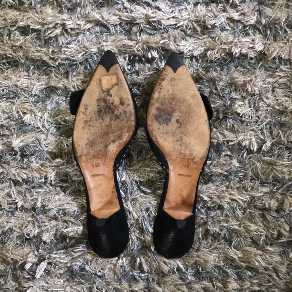 Prada Black Leather Buckle Mules White Contrast Stitch Kitten Heel 35.5 - Picture 6 of 7